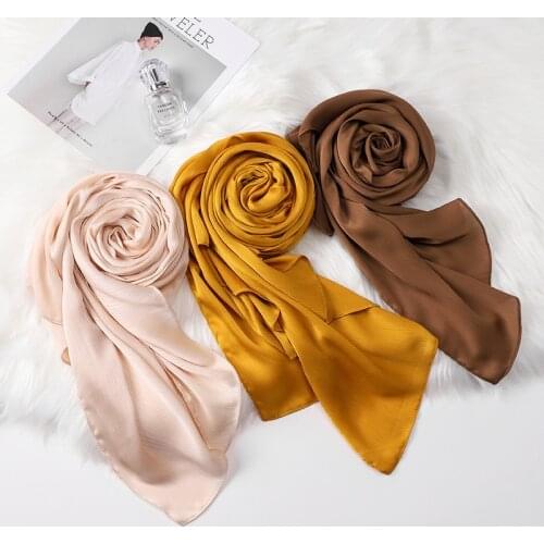 NEW Crinkled Satin Scarf Hijab Soft Plain Chiffon Shawls Muslim Islamic Hijabs Wraps for Women Headscarf Headband 70*175CM