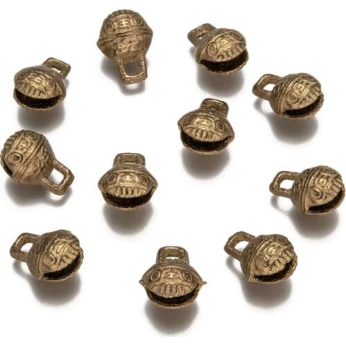 11mm 20mm 100pcs Bells Charm Pendant with Tiger Face for Diy Jewelry Making Unplated 13x11x8m