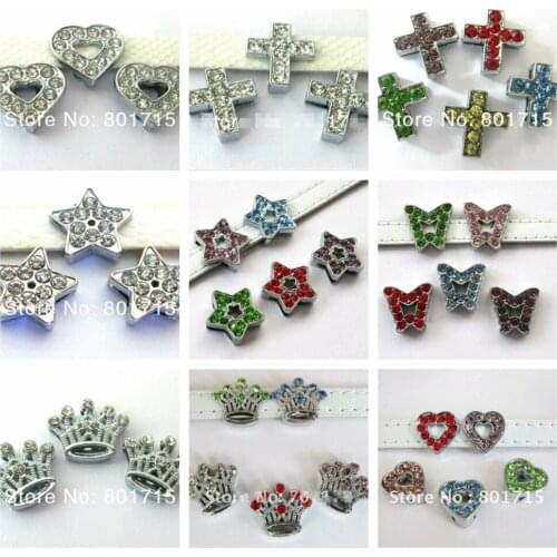 Heart Cross Star colorful rhinestone 10pcs Slide Charm DIY Accessories Internal Dia 10mm fit 10mm bracelets pet collar key chain