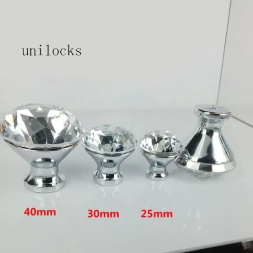 UNILOCKS 25-40mm Diamond Shape Design Crystal Glass Knobs Cupboard Drawer Pull Kitchen Cabinet Door Wardrobe Handles Hardware