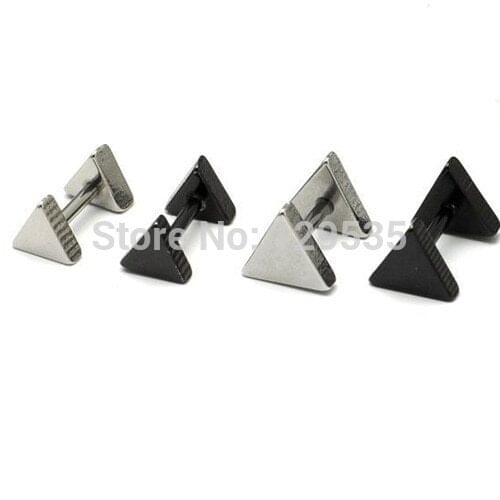 3 5 7 9mm Width Triangle White Black titanium steel Punk Men Screw Back (pierced) Stud earrings 2 colors