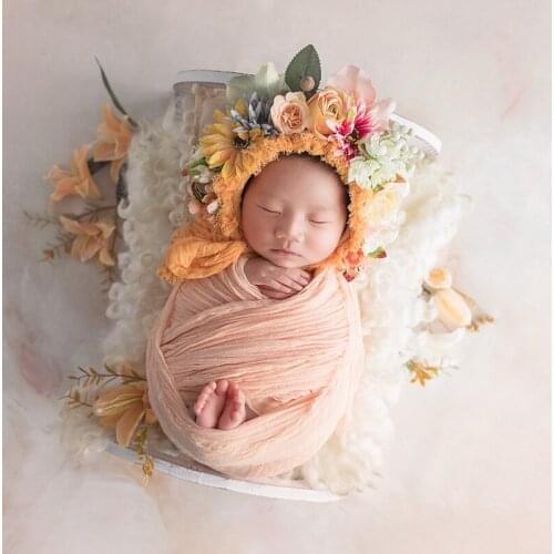 Floral Bonnet Newborn Photography Props Baby Gril Lace Flower Hat Photo Shoot Hand Ruffle Cute Hat