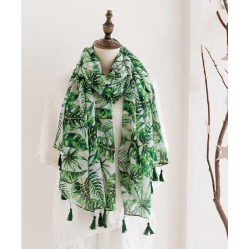 Yishine Leaves Plant Prints Scarf Shawls for Women Girl Fashionable Summer Scarves Beach Shawl for Ladies in Holiday