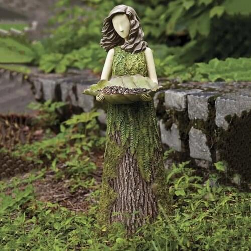 Garden Statue Resin Decor Cute Fairy Statuary With Bird Feeder Add Beauty Charm For Garden Flower Bed Courtyard Lawn Ornaments