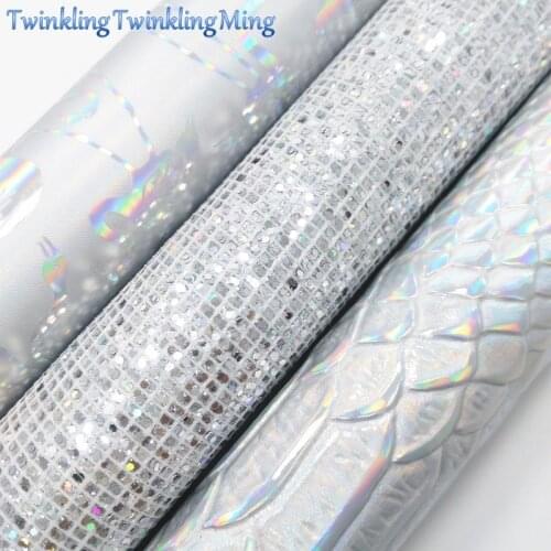 Silver Glitter fabric, Flamingo Iridescent Faux Leather Fabric, Snake Synthetic Leather For Bow A4 8"x11" Twinkling Ming XM250
