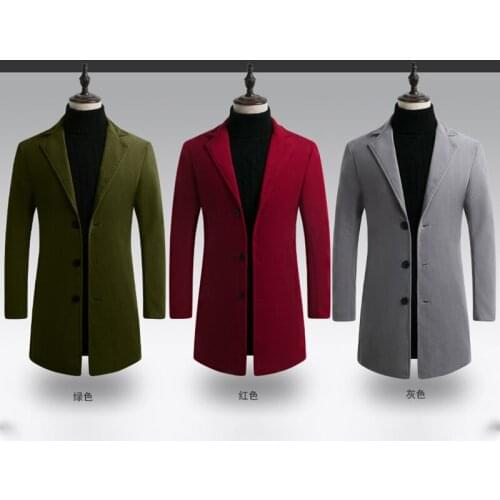 High Quality New Mens Trench Coat Jacket Men Leisure Long Sections Woolen Coats Mens Pure Color Casual Fashion Mens windbreaker