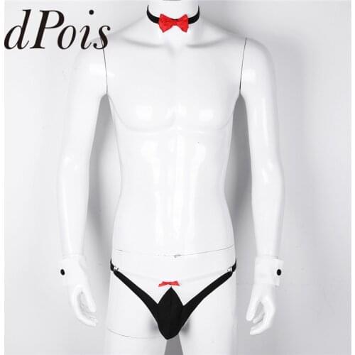 3Pcs Mens Bow Tie Tuxedo Thong Underwear Jockstraps Briefs with Collar Cosplay Party Mans Homme Panties