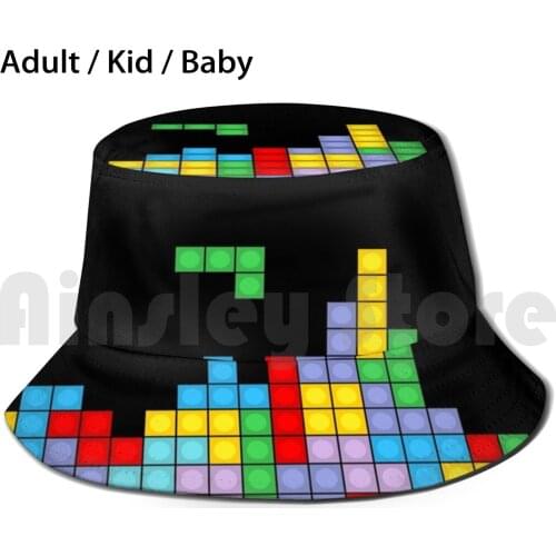 Video Game Sun Hat Foldable UV Protection Tetris Game Blocks Colorful Covering Germs Mandatory