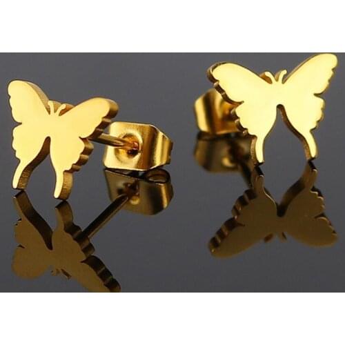 Yiusatr Butterfly Stud Earrings Gold Color Stainless Steel Earrings Charming Animal Earring For Women Christmas Jewelry Keepsake