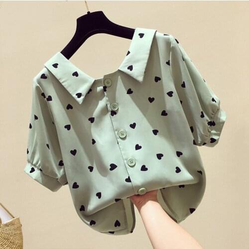 2020 New women sweet hearts print casual blouse office lady Summer Short sleeve Cute shirts chic blusas tops LS65 3 Colors