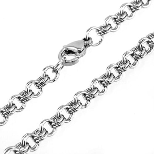 100% Stainless Steel 4mm Width Circle Double Loop Rolo Necklaces For Jewelery Making Round Women Chains Wholesale 10pcs