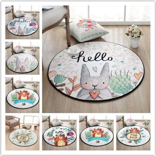 150CM Kids Living Room Crawling Play Mat circle Cartoon Bear Round Carpet Hand Drawn animals Bee Bedroom Rug Non-Slip Floor Mat