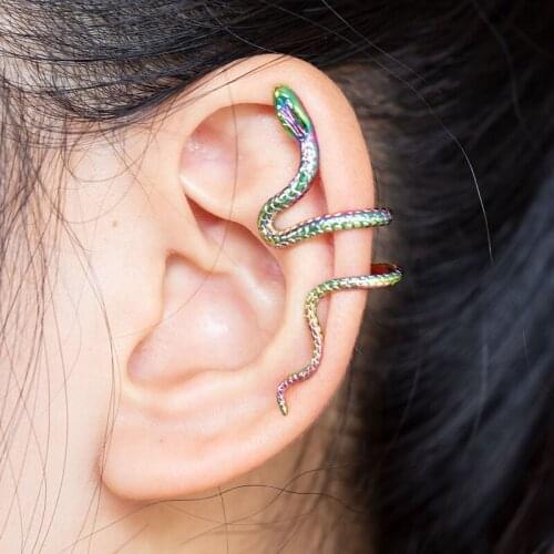 1PC Copper Snake Earing Clips Without Piercing Punk Non Pierced Clip Earrings Ear Cuffs Women Men Black Fake Piercing Jewelry