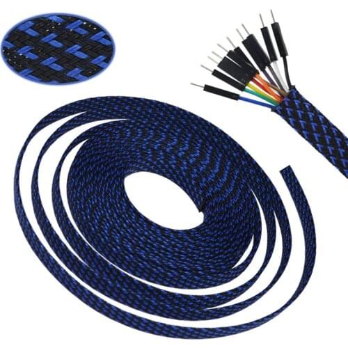 5/20/50/200 Meters Black & Blue- High quality 6mm Braid PET Expandable Sleeving High Density Sheathing Plaited Cable Sleeves