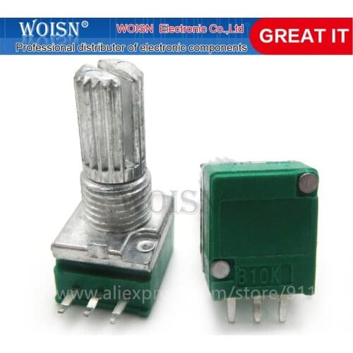 5PCS RK097N 10K single linked potentiometer B10K with a switch audio 3pin shaft 15mm amplifier sealing potentiometer In Stock