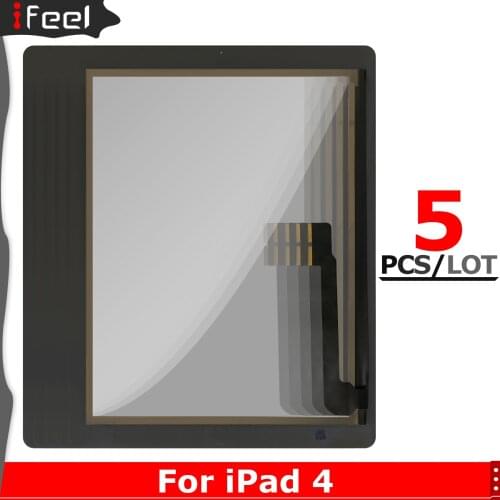 5Pcs New Touch Screen For iPad 4 A1458 A1459 A1460 LCD Outer Digitizer Sensor Glass Panel Replacement with key button + Tools