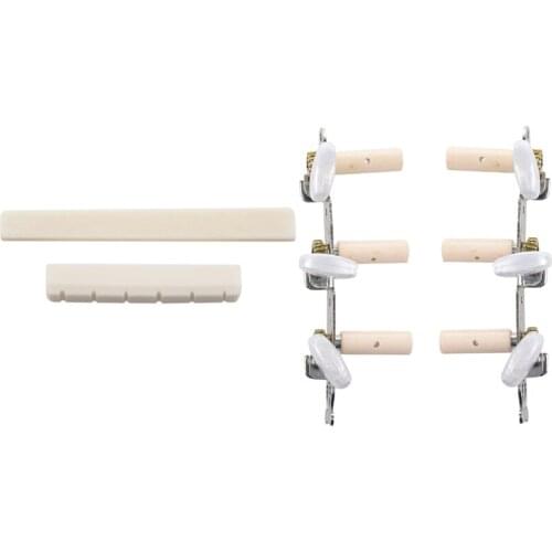 6Pcs Classical Guitar Tuning Pegs Machine Heads Oval Button with Classical Guitar Bone Slotted Saddle Nut Set