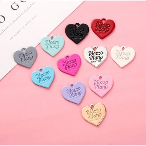DIY Accessories 22 * 21mm Korean Alloy Spray Paint Color English Letter Love Peach Heart Pendant