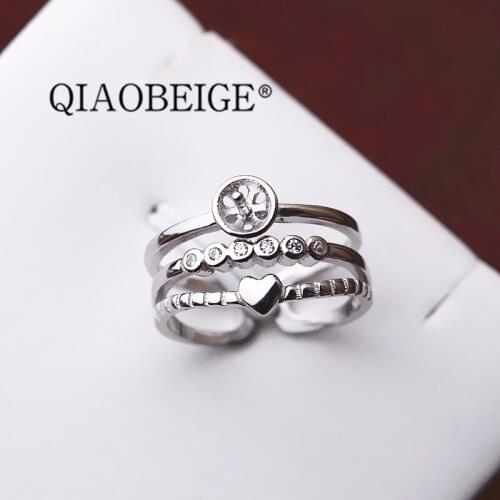 QIAOBEIGE 925 Sterling Silver pearl Rings with one small heart for beautiful lady jewelry components wholesales and retail