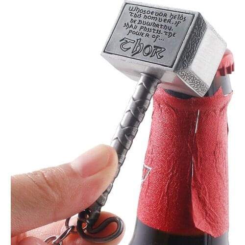 1Pcs Fashion Thor Hammer Bottle Opener Keychain Silver Gold Portable Metal Key Chian for Boys Girls Jewelry Bag Pendant