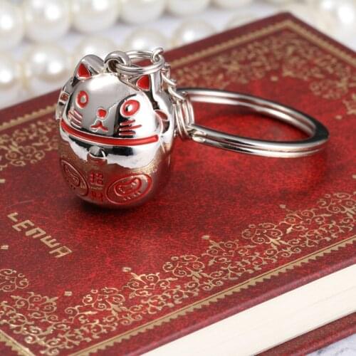 3D Welcoming Lucky Cats Maneki Neko Key Chains Cute Kitten Key Ring Money Fortune Cat Keychain Key Holder Portachiavi Bag Charms
