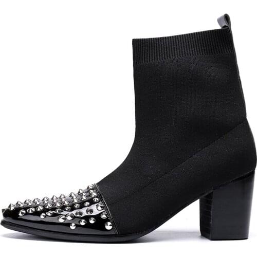 Christia Bella Simplicity Men Shoes Solid Suede Leather Socks Boots New Fashion Metal Pointed Toe Boots Big Size Slip on Boots