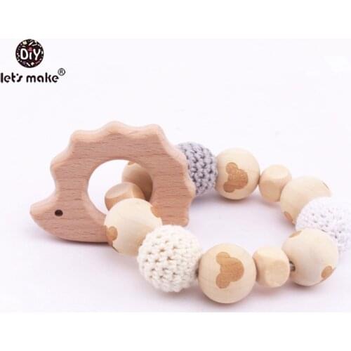 Let’s Make 1pc Baby Rattle Beech Wooden Hedgehog Bpa Free Crochet Beads Bracelets Elephant Animal Teething Toy Baby Wood Rattles