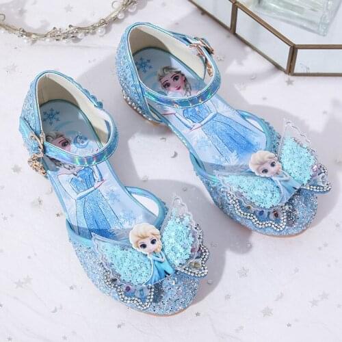 Disney Frozen Girls High Heel Shoes Princess Dance Shoes For Baby Girls Fashion Crystal Shoes Elsa Sandals Size 23-37