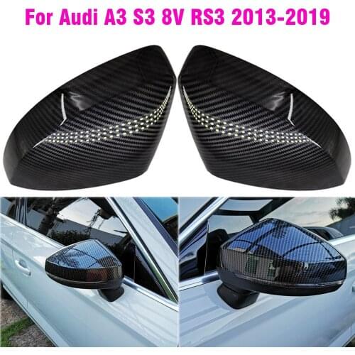 For Audi A3 S3 8V RS3 2013 2014 2015 2016 2017 2018 2019 RearView Mirror Case Cover Carbon Fiber Pattern or Black Cover