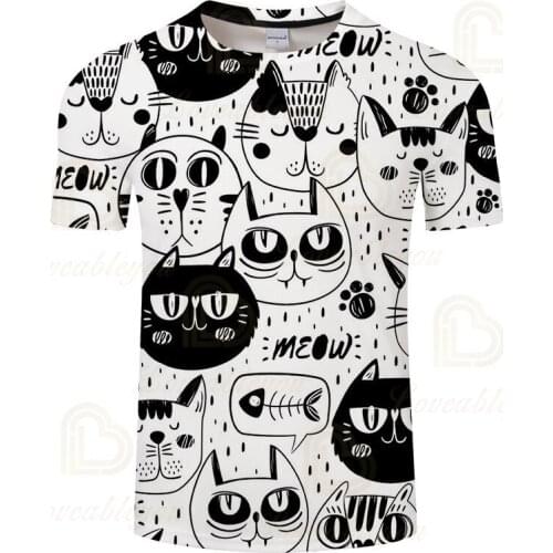 Men Casaul Cat Print Short Sleeve Loose T-Shirt Top Shirt Female T Shirt Tops Streetwear T Shirt Graphic Tees Men Tshirt