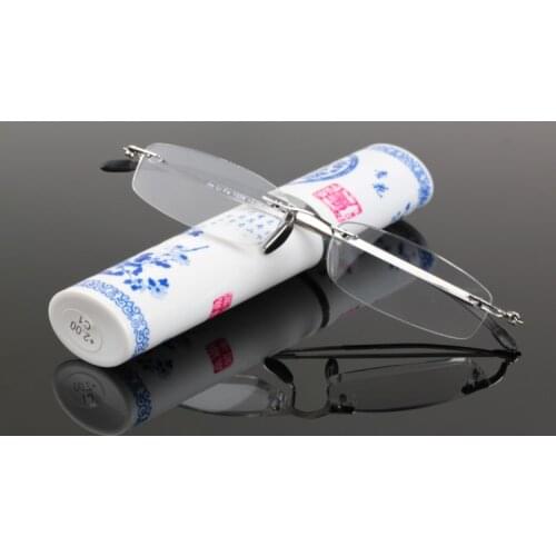 Rimless chinese Blue and white porcelain box Style HD men women reading glasses +1.00+1.50+2.00 +2.50+3.00+3.50+4.00