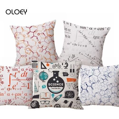 Geometric Mathematical Chemistry Formula Printing Decorative Linen Pillowcase Home Hotel Bedroom Car Seat Decorative Pillowcase