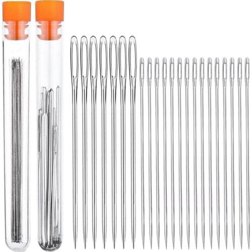 LMDZ Large Eye Sewing Needles Kits 7 Pcs 2.04 inches and Small Needles-Beading Needles 15Pcs 1.6 inches in Storage Tubes