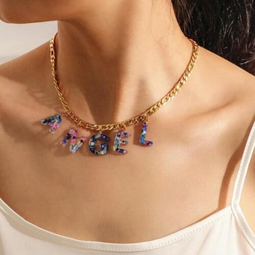 Hot Sales!!! Women Colorful Angel Letter Resin Pendant Golden Chain Honey Choker Necklace