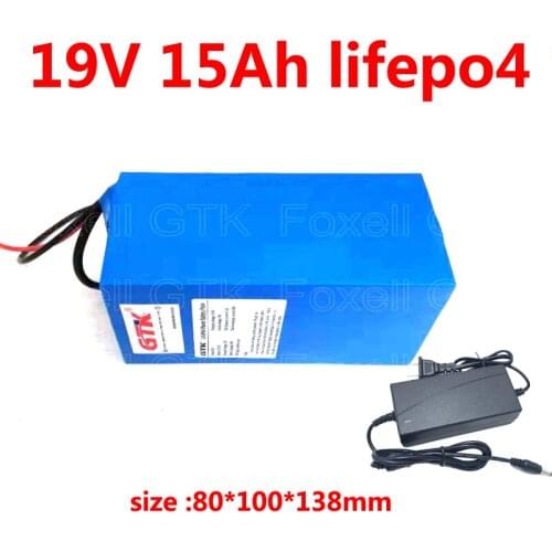 GTK customize voltage Lifepo4 19V 15ah lithium battery with BMS 6s for equipment street lamp LED Spot light audio EV +2A charger