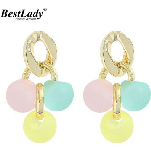 Best Lady Fashion Cute Ball Drop Earrings for Women Boho Candy Color Link Dangle Pendant Earrings Wedding Holiday Jewelry Gifts