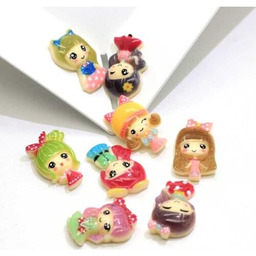 Multi Cute Girl Long Hair Resin Flatback Cabochons for Phone Cover Decorative