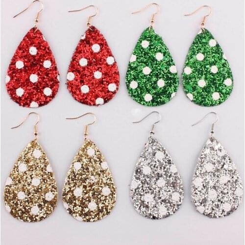 ZWPON 2020 New White Polka Dot Glitter Leather Teardrop Earrings for Women Fashion Leather Jewelry Christmas Gifts Wholesale