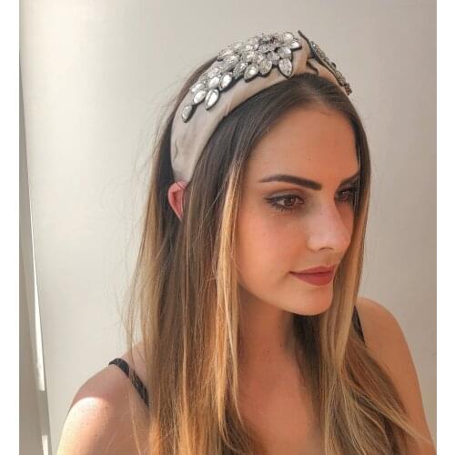Big Flower Crown Headband Rhinestone Hairband Women Queen Head Bands Handmade Beads Hair Hoop Luxury Fashion Hair Accessories