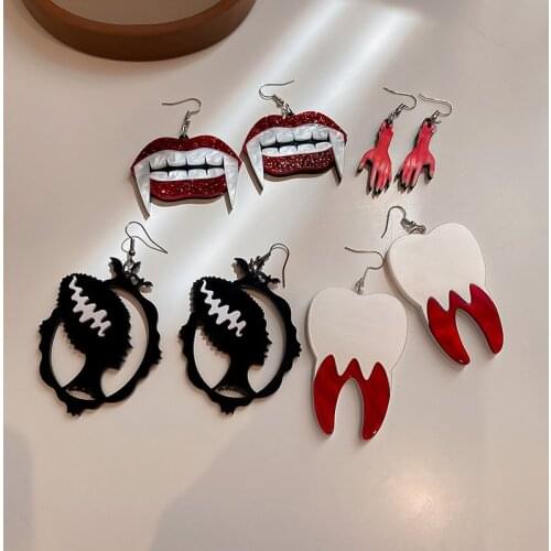 Origin Summer Halloween Multi Designs Lips Teeth Earrings for Women Witch Hand Arcylic Drop Dangle Earrings Festival Jewelry