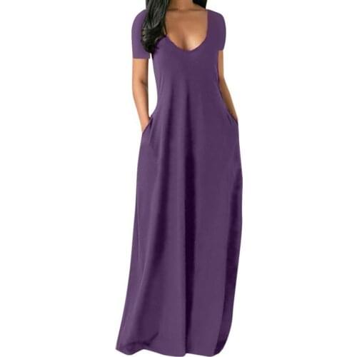 Summer Dress Women Dresses Casual Deep V-neck Short Sleeve Large Hem Thin Solid Color A-Line Maxi Dress Summer dresses for women