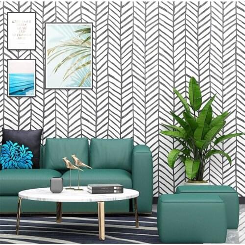 Self Adhesive Peel and Stick Stripes Herringbone Wallpaper Modern Pvc Black White Vinyl Contact Paper Rolls For Room Home Decor