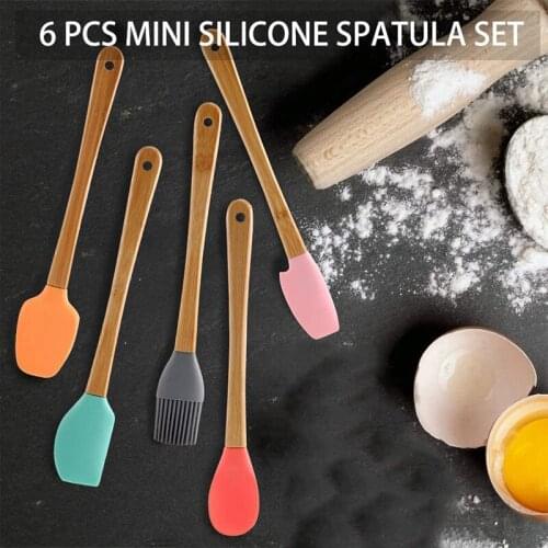Mini Silicone Spatula Set Baking Scrapers with Bamboo Handle Non-Stick Jar Spatula for Baking Mixing Cooking