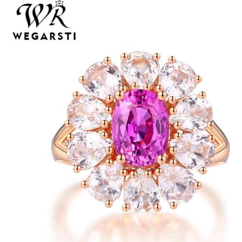 WEGARSTI Multicolor Pink Gemstone Flower Shape Wedding Ring New Design Silver 925 Jewelry Rings For Women Top Quality Jewelry