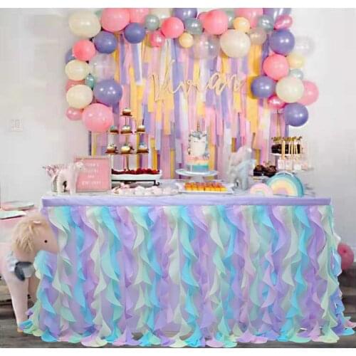 Tulle Table Skirt for Wedding Decoration Birthday Baby Shower Party Decor White Tableware Tablecloth Two Layer Ice Silk Fabric