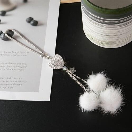 Car Decoration Pendant Mink Hair Crystal Diamond Ball Peach Heart Hanging Charms Car Rearview Mirror Ornament Accessories