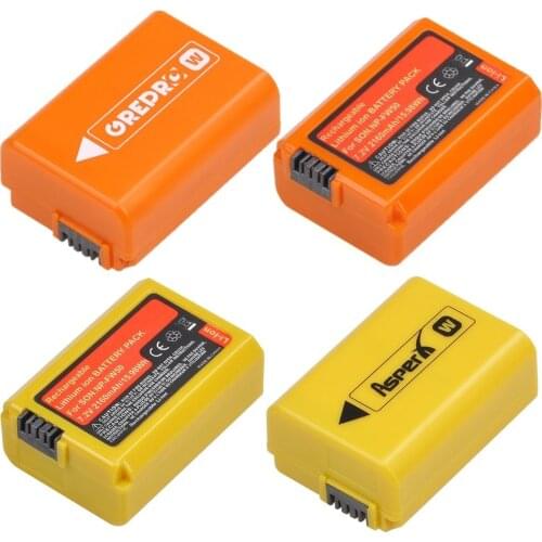 Yellow and Orange NP-FW50 NP FW50 Battery for Sony A6000 A3000 A6500 A5100 SLT-A55 A7R II, RX10 Mk iv, NEX-3N Camera