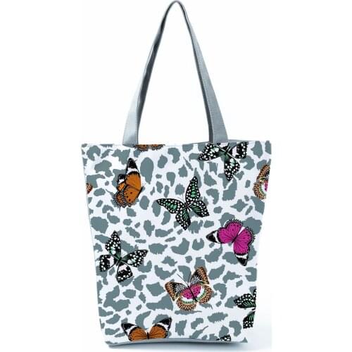 Leopard Animal Print Shoulder Bag Colorful Butterfly Pattern Handbags Fashion All-Match Tote Female High Capacity Shopping Bags
