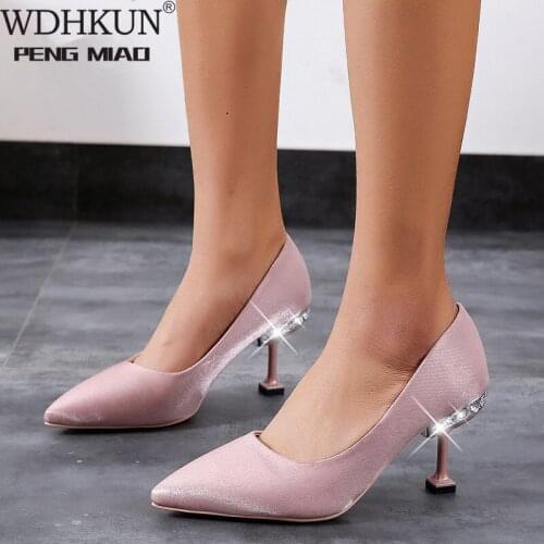 2021 New Women High Heels Office Pumps Crystal Stiletto Party Wedding Shoes Fashion Pointed Toe Shallow Ladies Nightclub Shoes