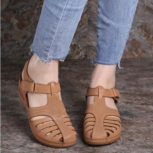 2021 Woman Summer Vintage Wedge Sandals Buckle Casual Sewing Women Shoes Female Ladies Platform Retro Sandalias Plus Size